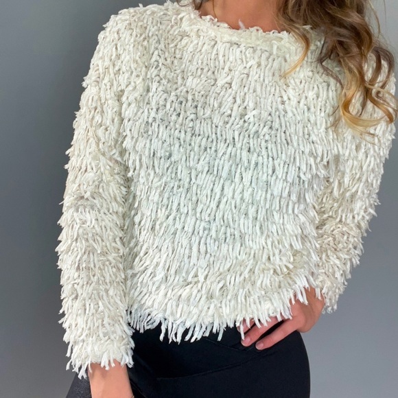 Zara feather effect cream long sleeve sweater size medium - Picture 2 of 9